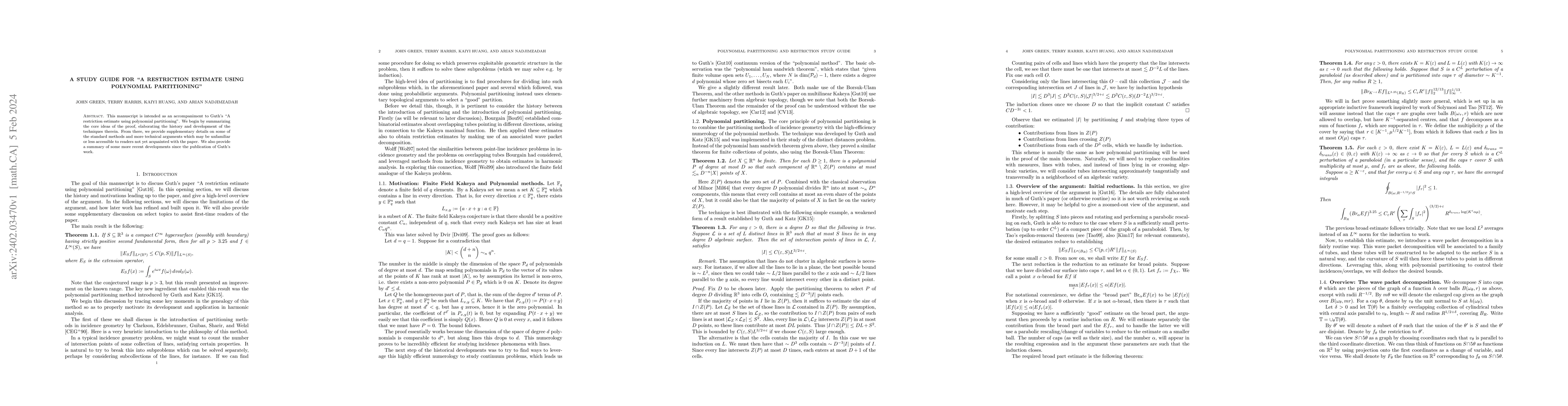 Thumbnail for A Study Guide for "A Restriction Estimate using Polynomial Partitioning"