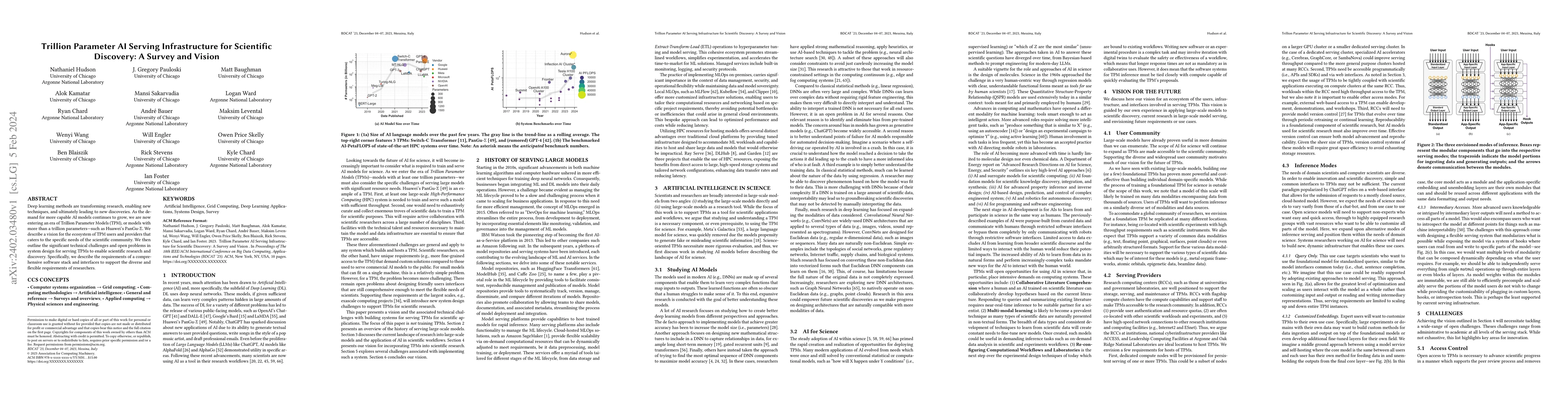 Thumbnail for Trillion Parameter AI Serving Infrastructure for Scientific Discovery: A
  Survey and Vision