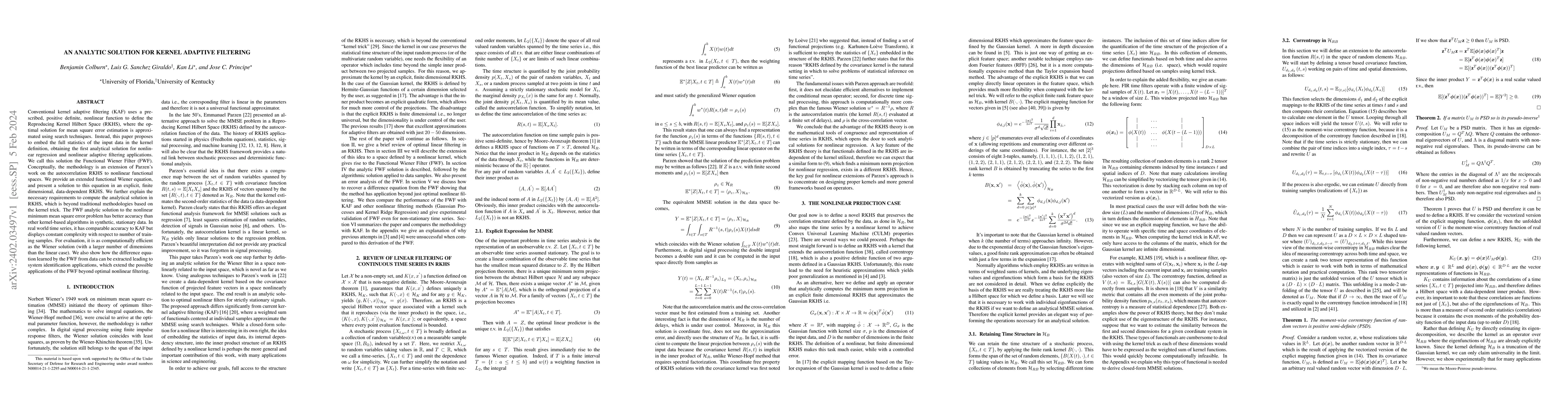 Thumbnail for An Analytic Solution for Kernel Adaptive Filtering