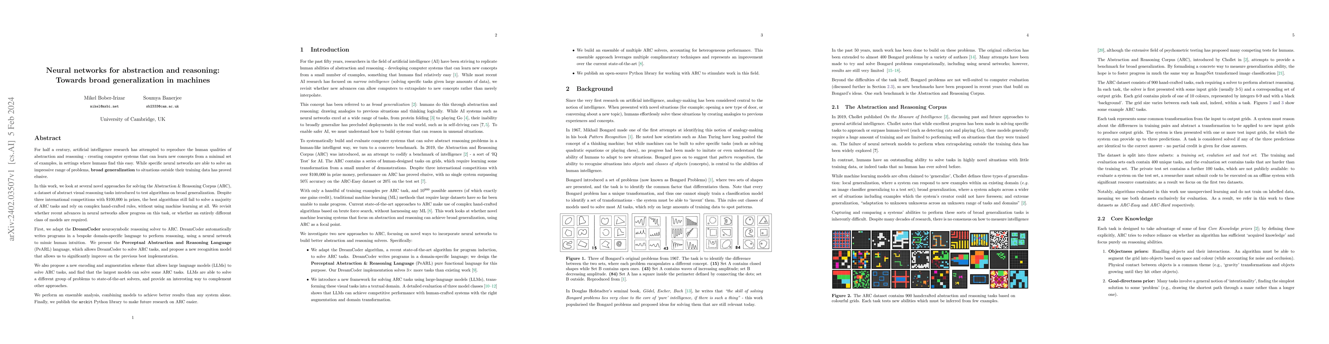Thumbnail for Neural networks for abstraction and reasoning: Towards broad
  generalization in machines