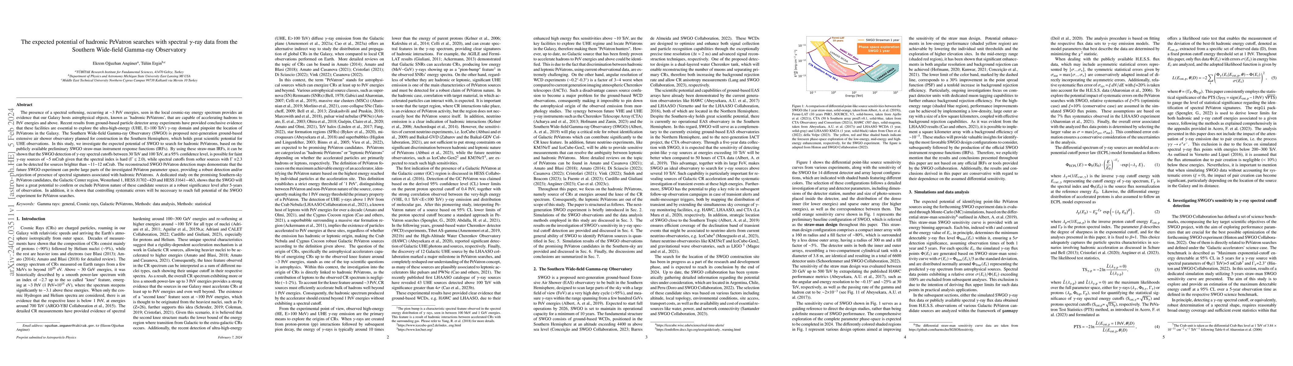 Thumbnail for The expected potential of hadronic PeVatron searches with spectral
  $\gamma$-ray data from the Southern Wide-field Gamma-ray Observatory