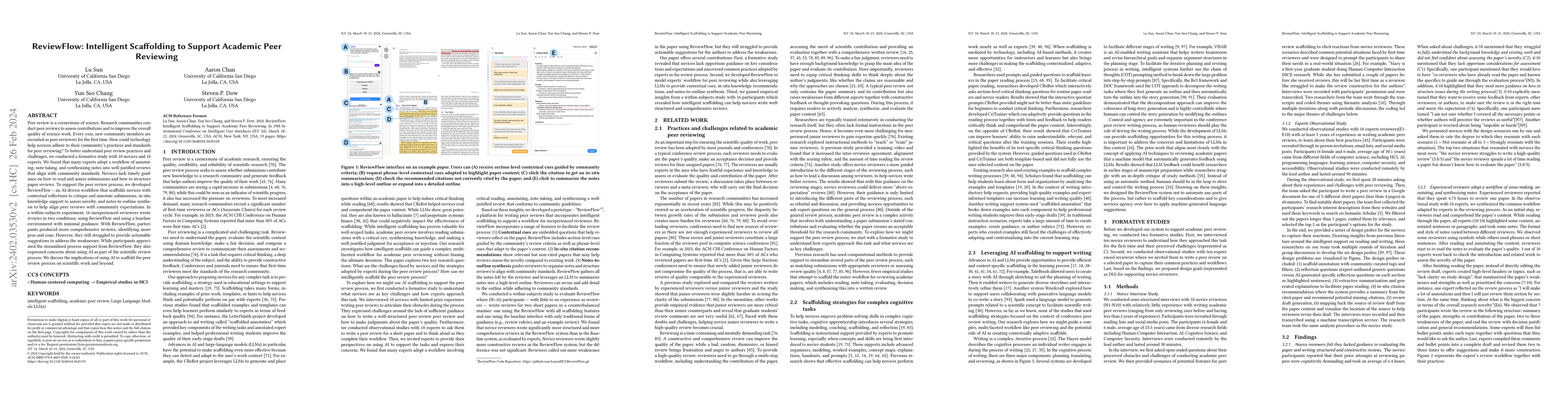 Thumbnail for ReviewFlow: Intelligent Scaffolding to Support Academic Peer Reviewing