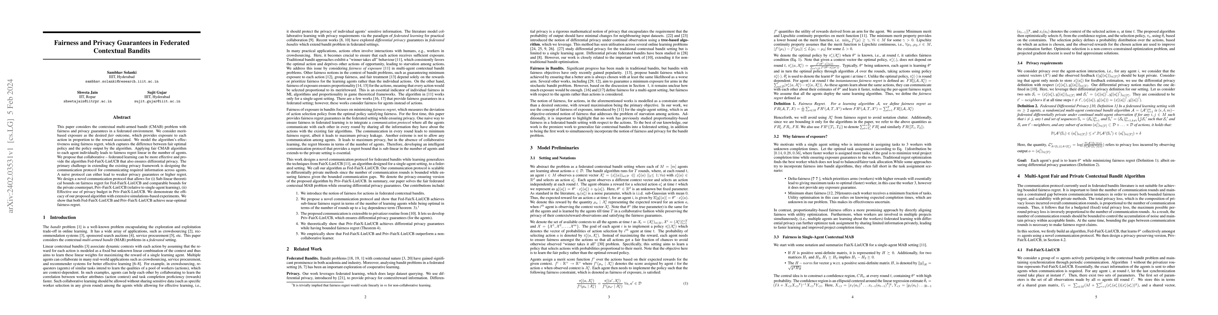 Thumbnail for Fairness and Privacy Guarantees in Federated Contextual Bandits