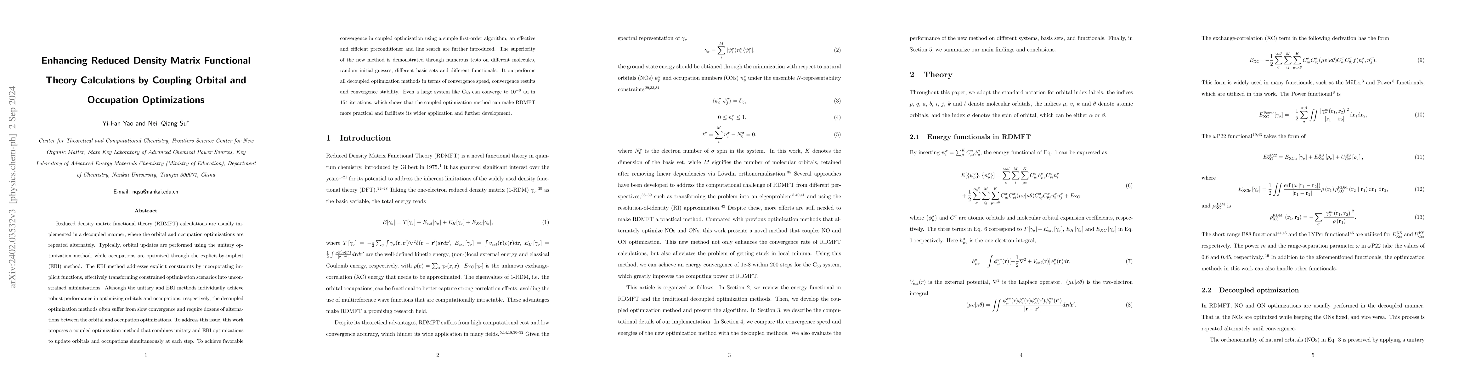 Thumbnail for Enhancing Reduced Density Matrix Functional Theory Calculations by
  Coupling Orbital and Occupation Optimizations