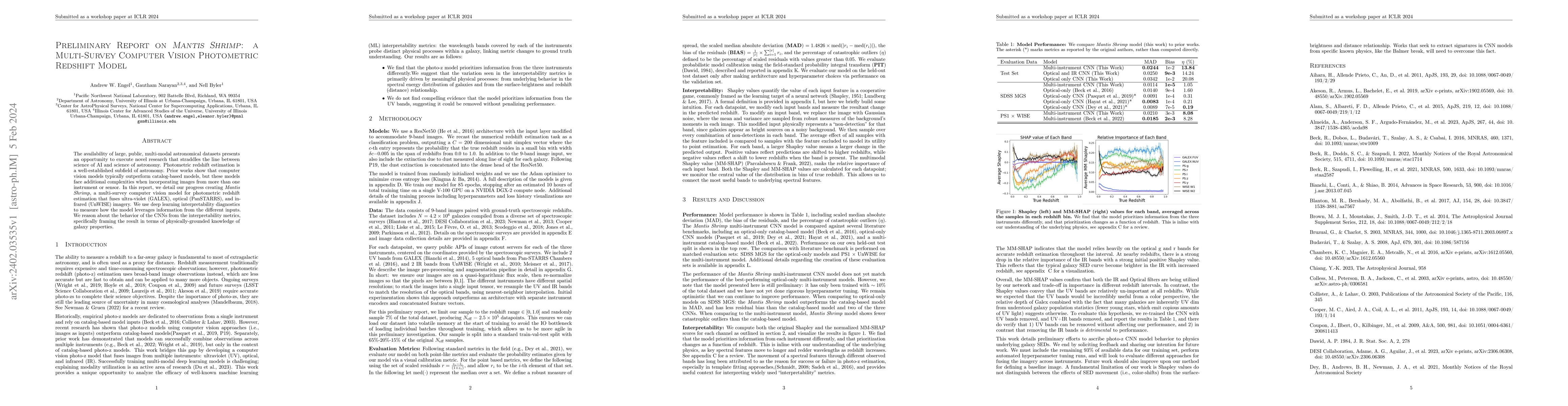 Thumbnail for Preliminary Report on Mantis Shrimp: a Multi-Survey Computer Vision
  Photometric Redshift Model