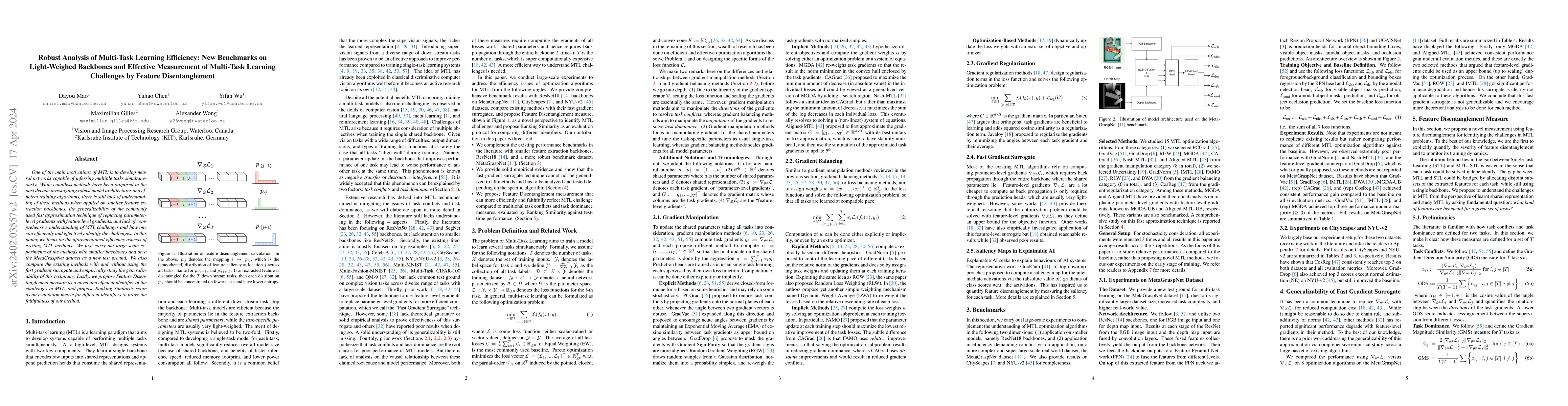 Thumbnail for Robust Analysis of Multi-Task Learning Efficiency: New Benchmarks on
  Light-Weighed Backbones and Effective Measurement of Multi-Task Learning
  Challenges by Feature Disentanglement