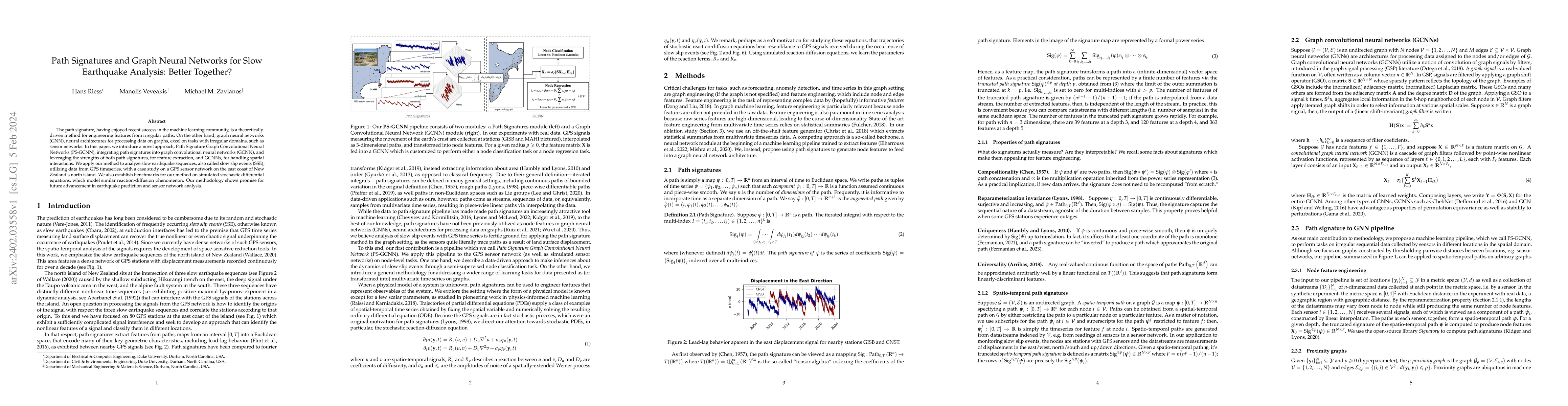 Thumbnail for Path Signatures and Graph Neural Networks for Slow Earthquake Analysis:
  Better Together?