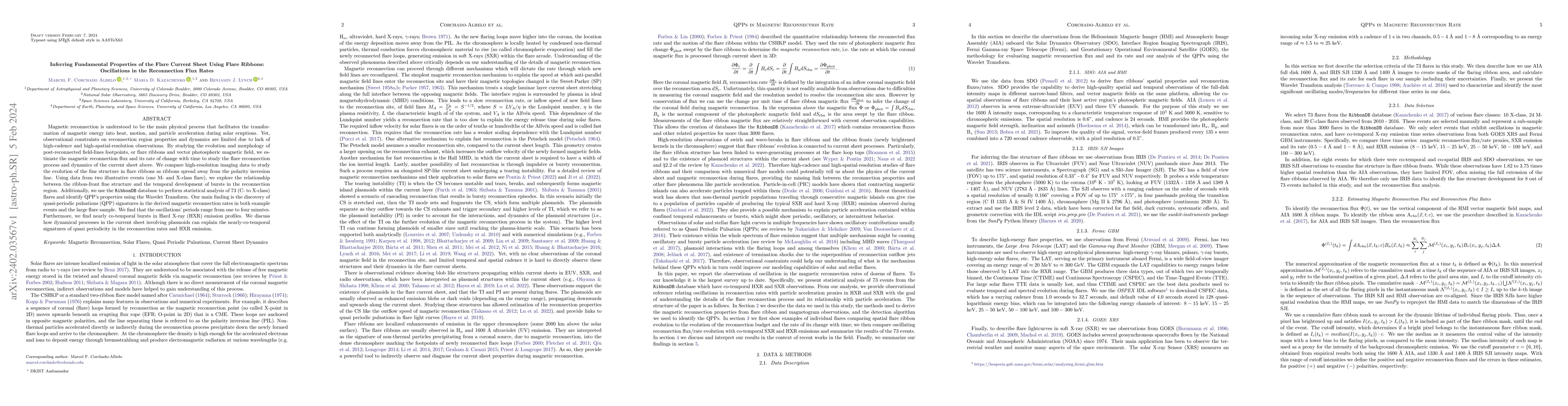 Thumbnail for Inferring Fundamental Properties of the Flare Current Sheet Using Flare
  Ribbons: Oscillations in the Reconnection Flux Rates
