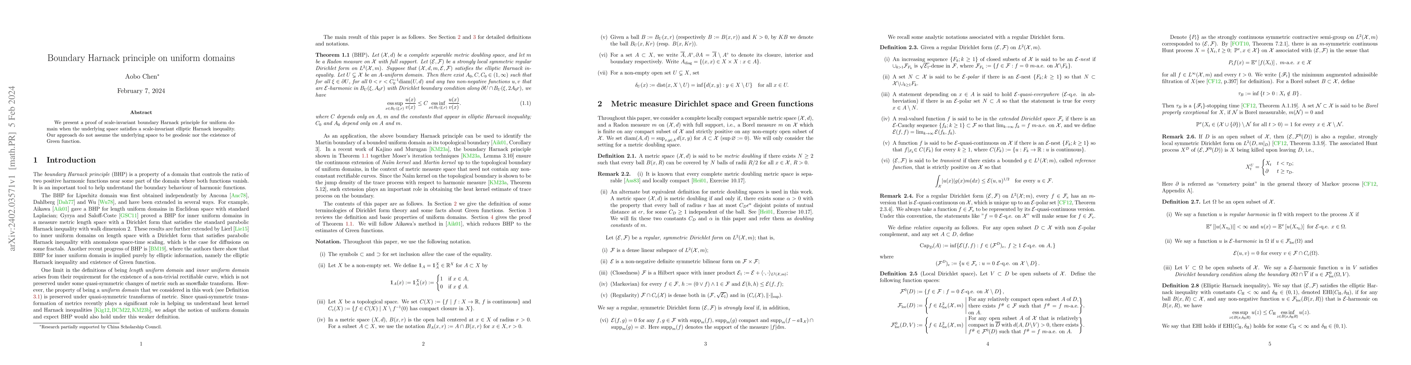 Thumbnail for Boundary Harnack principle on uniform domains