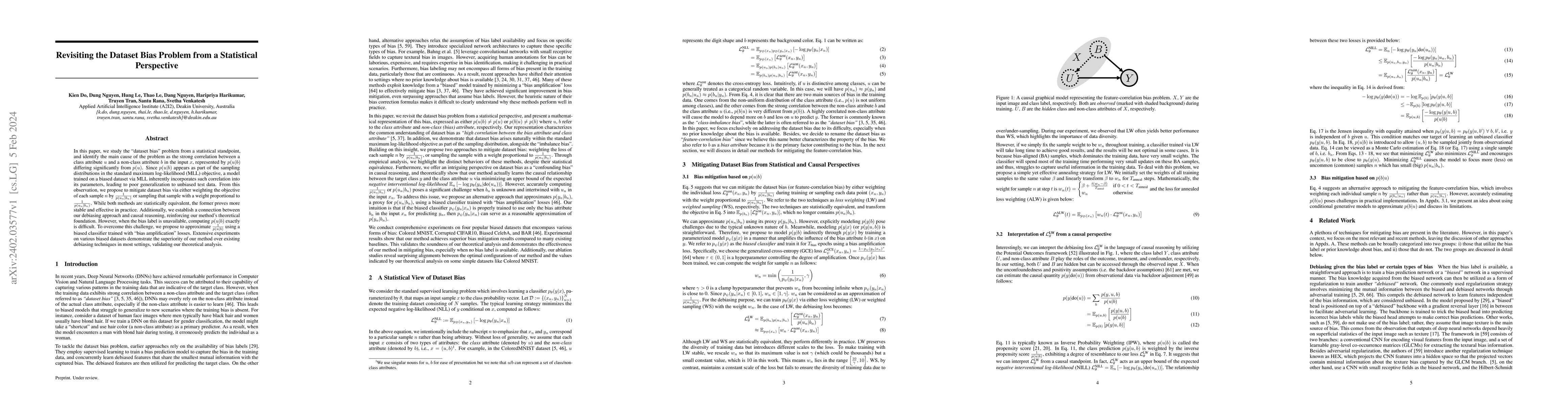 Thumbnail for Revisiting the Dataset Bias Problem from a Statistical Perspective