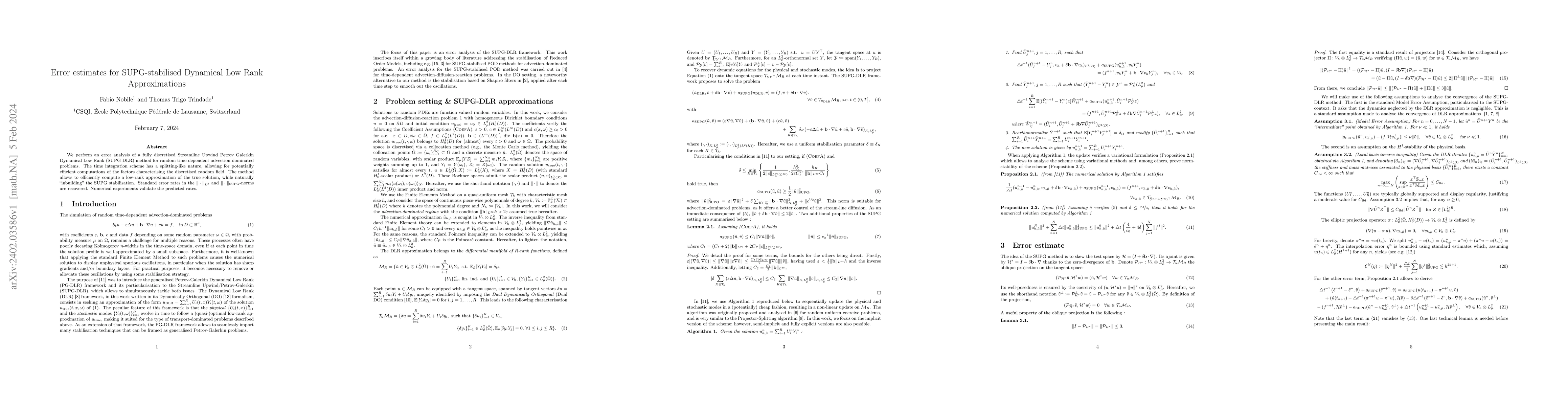 Thumbnail for Error estimates for SUPG-stabilised Dynamical Low Rank Approximations