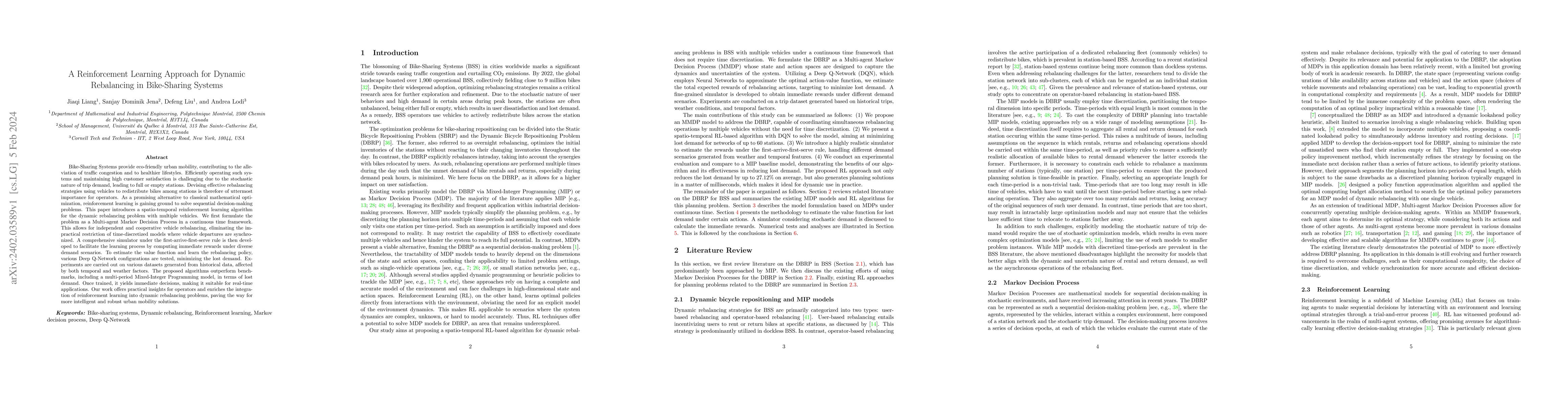 Thumbnail for A Reinforcement Learning Approach for Dynamic Rebalancing in
  Bike-Sharing System