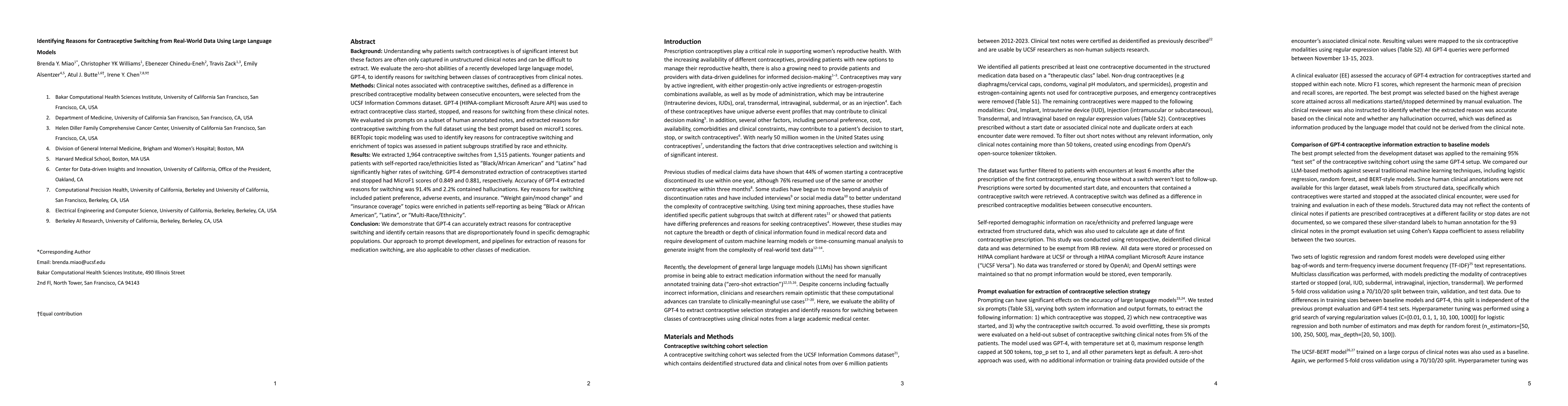 Thumbnail for Identifying Reasons for Contraceptive Switching from Real-World Data
  Using Large Language Models