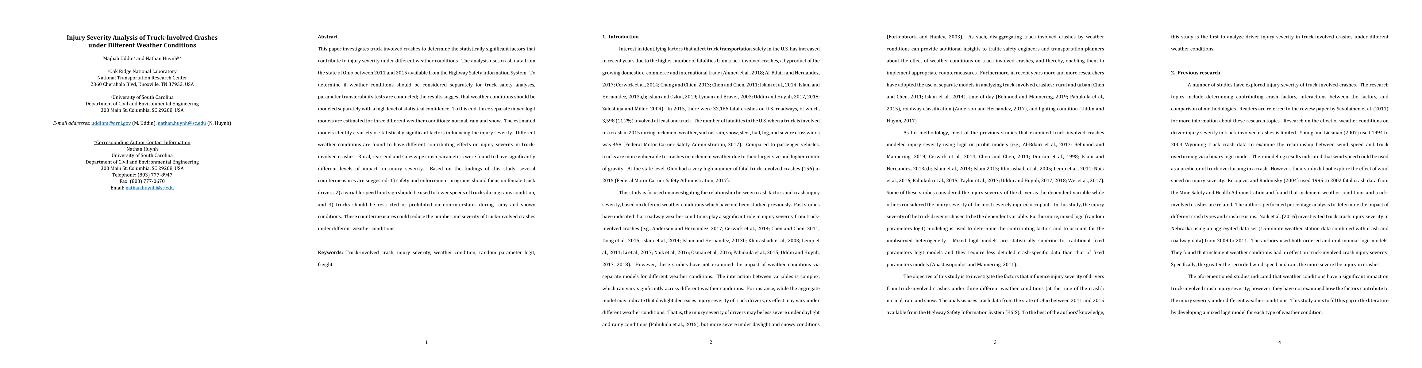 Thumbnail for Injury Severity Analysis of Truck-Involved Crashes under Different
  Weather Conditions