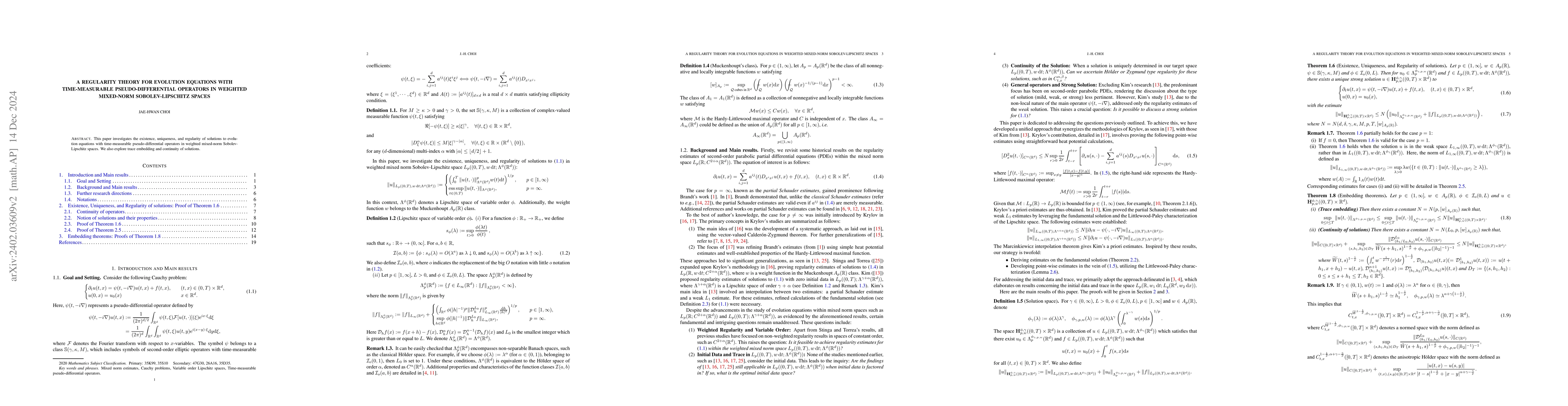 Thumbnail for A regularity theory for evolution equations with time-measurable
  pseudo-differential operators in weighted mixed-norm Sobolev-Lipschitz spaces