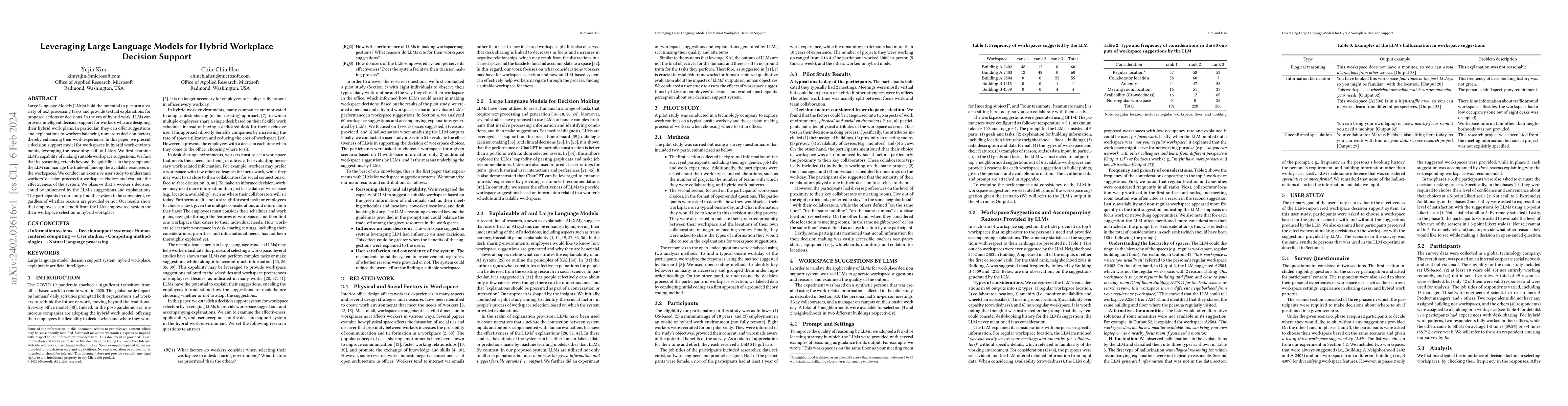 Thumbnail for Leveraging Large Language Models for Hybrid Workplace Decision Support