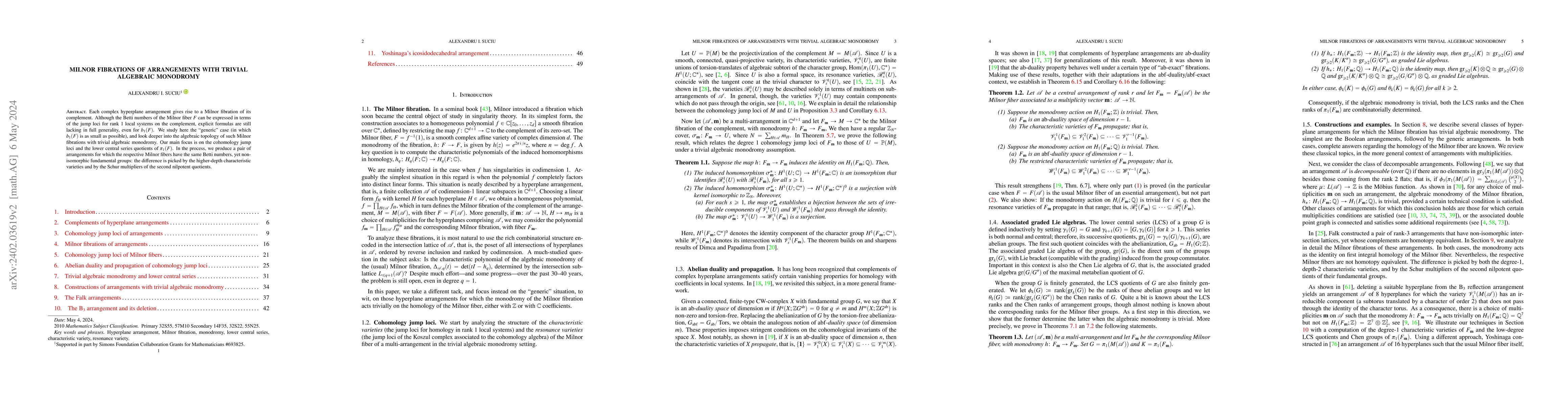 Thumbnail for Milnor fibrations of arrangements with trivial algebraic monodromy