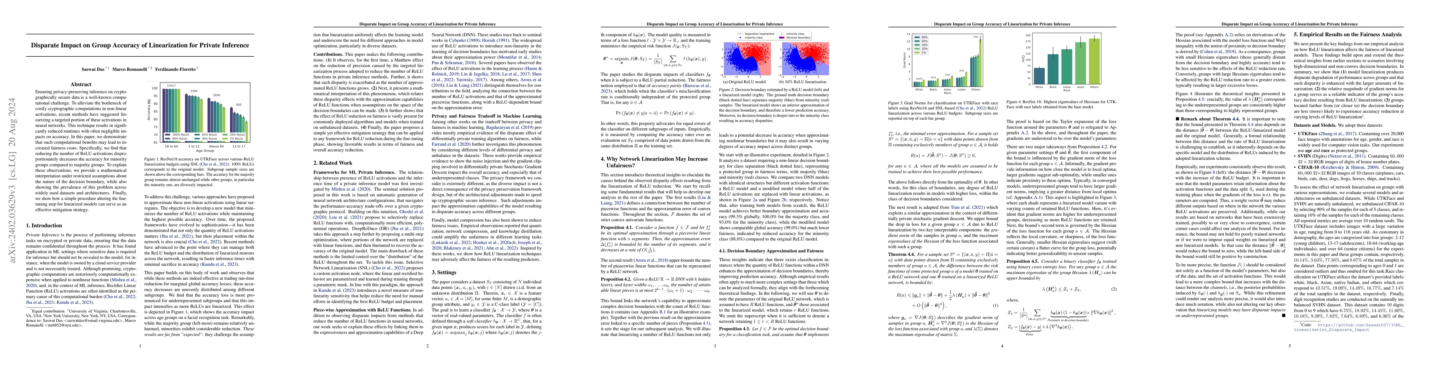 Thumbnail for Disparate Impact on Group Accuracy of Linearization for Private
  Inference