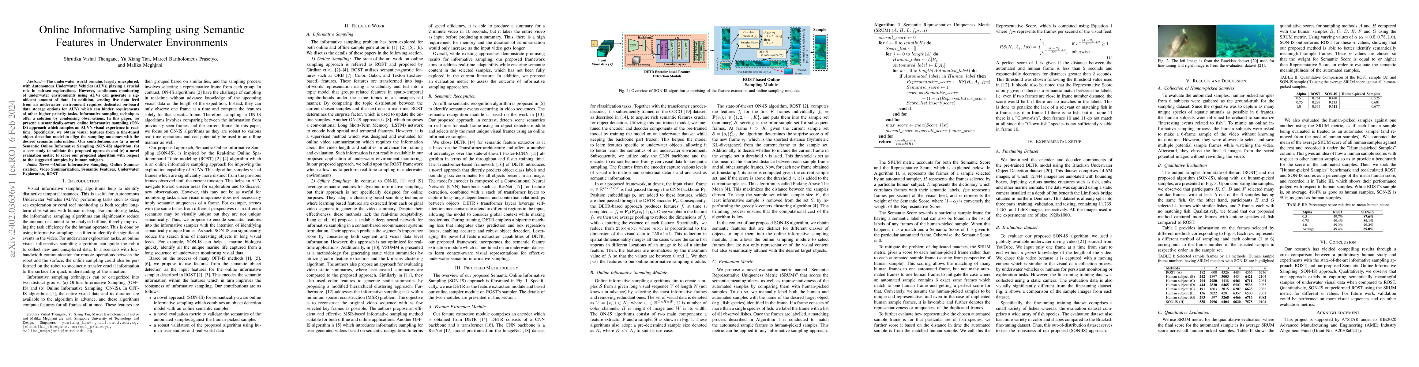 Thumbnail for Online Informative Sampling using Semantic Features in Underwater
  Environments