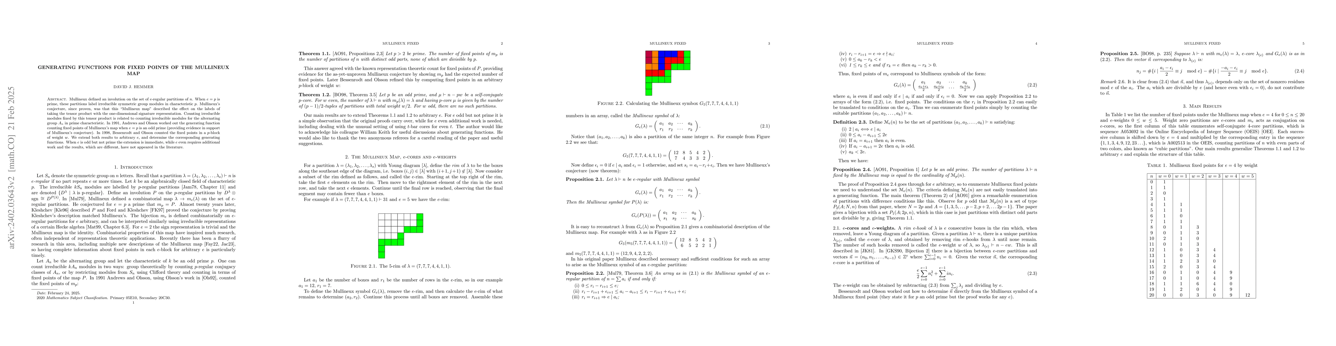 Thumbnail for Generating functions for fixed points of the Mullineux map
