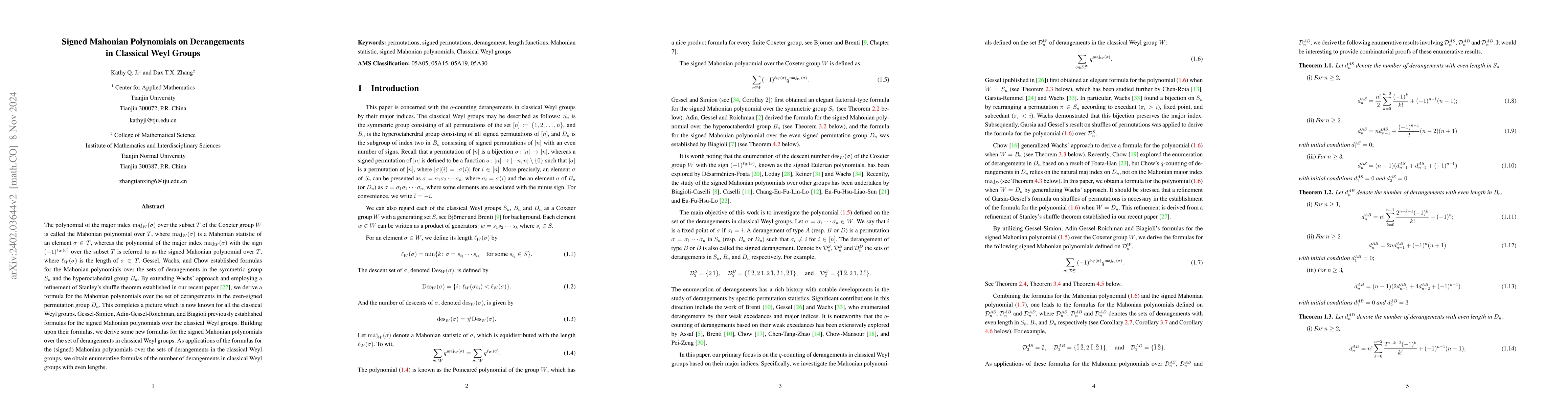 Thumbnail for Signed Mahonian Polynomials on Derangements in Classical Weyl Groups