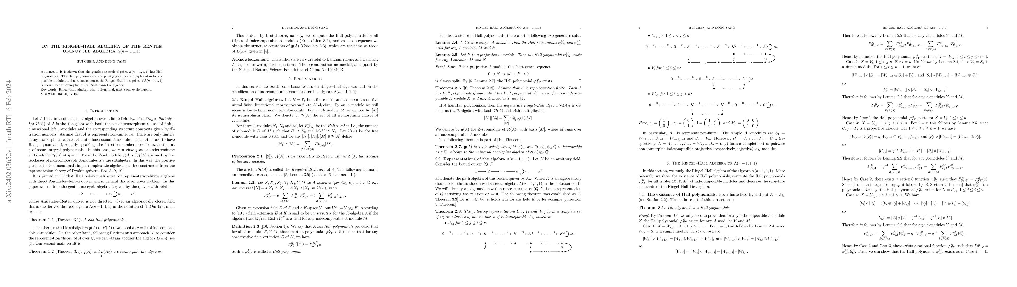 Thumbnail for On the Ringel--Hall algebra of the gentle one-cycle algebra
  $\Lambda(n-1,1,1)$