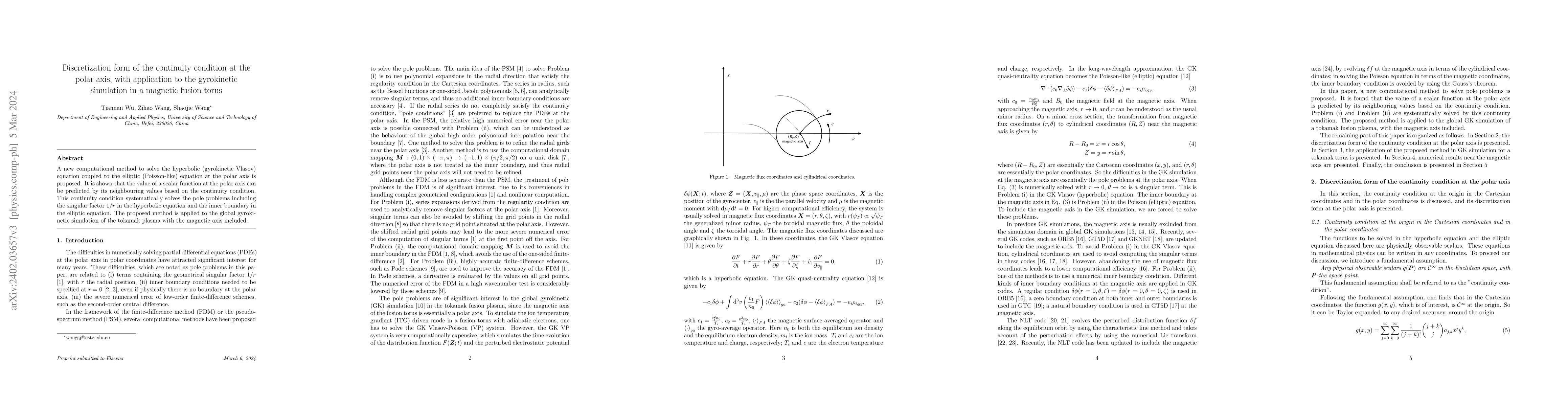 Thumbnail for Discretization form of the continuity condition at the polar axis, with
  application to the gyrokinetic simulation in a magnetic fusion torus