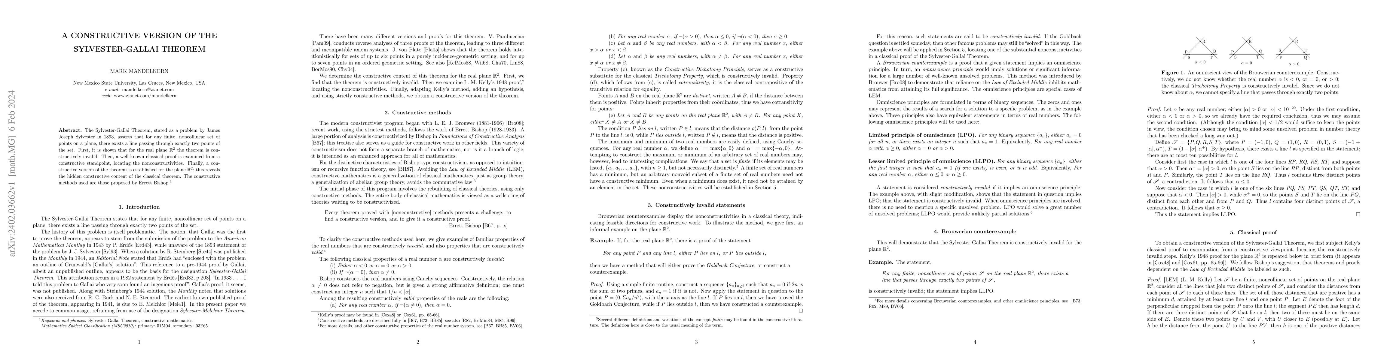 Thumbnail for A constructive version of the Sylvester-Gallai Theorem