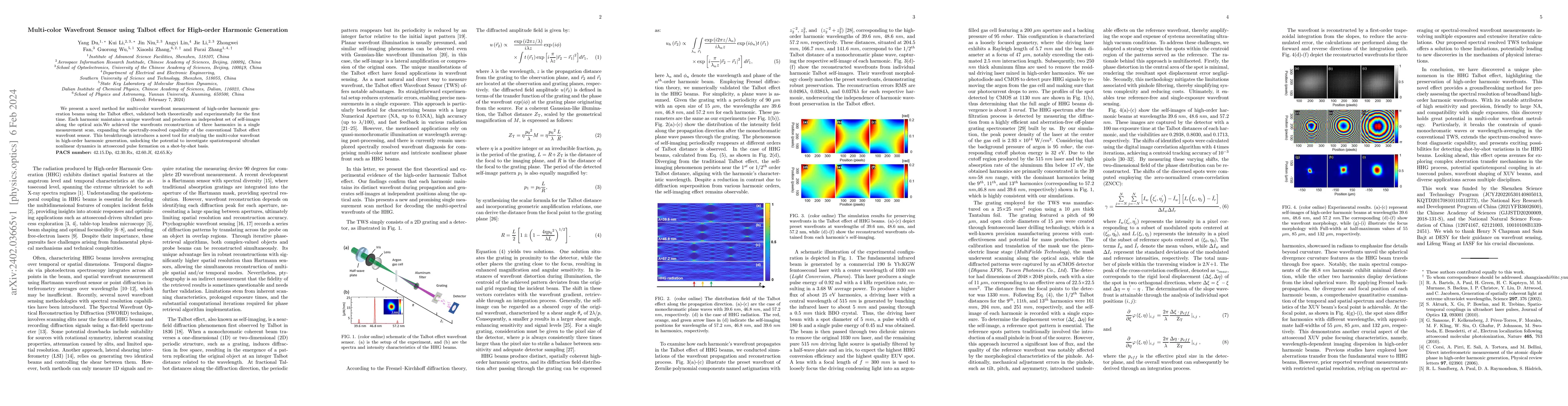 Thumbnail for Multi-color Wavefront Sensor using Talbot effect for High-order Harmonic
  Generation