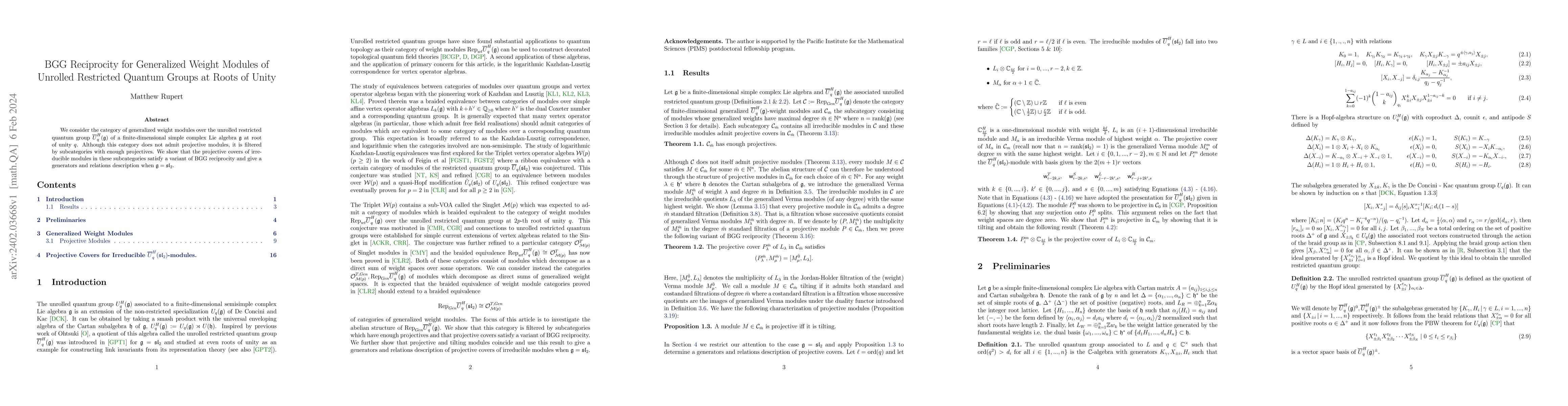 Thumbnail for BGG Reciprocity for Generalized Weight Modules of Unrolled Restricted
  Quantum Groups at Roots of Unity
