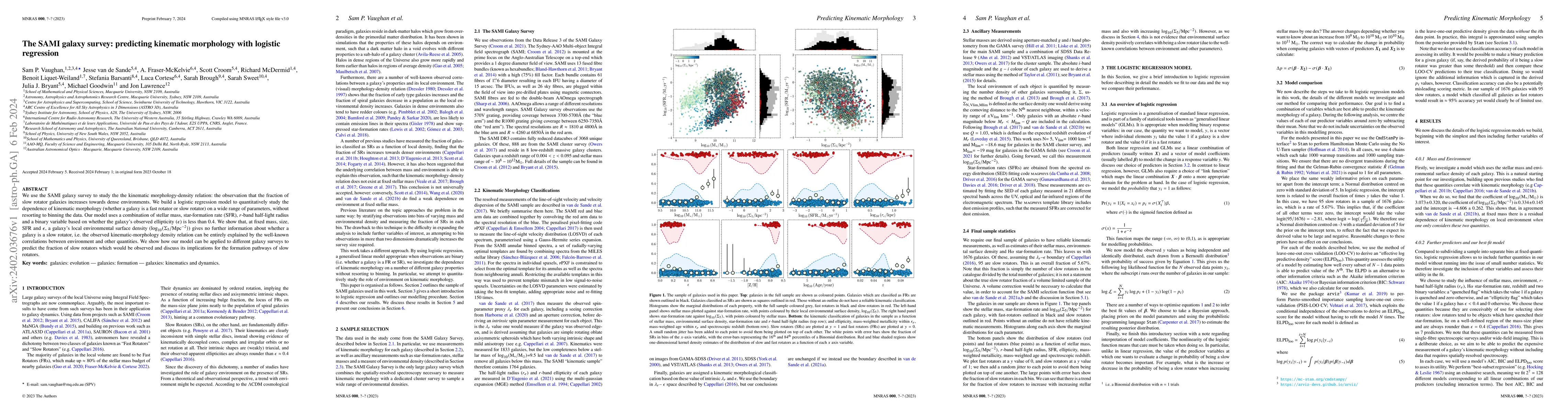 Thumbnail for The SAMI galaxy survey: predicting kinematic morphology with logistic
  regression