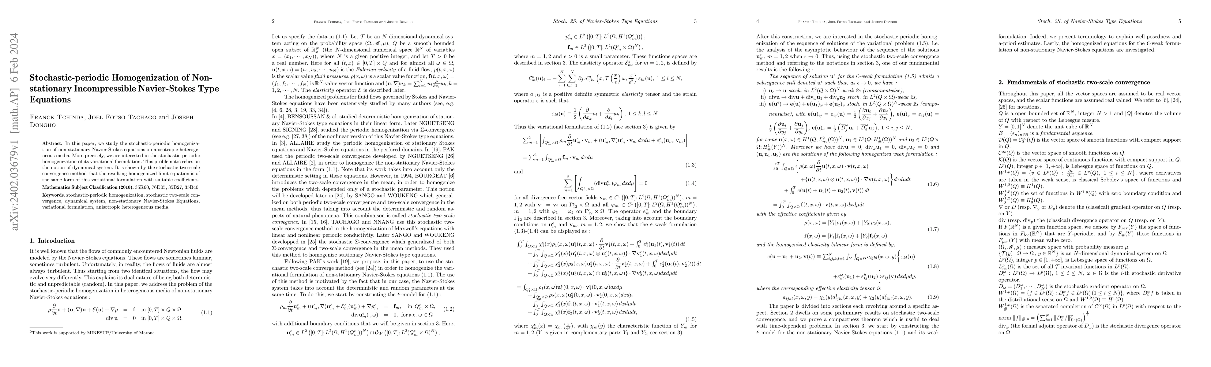 Thumbnail for Stochastic-periodic Homogenization of Non-stationary Incompressible
  Navier-Stokes Type Equations