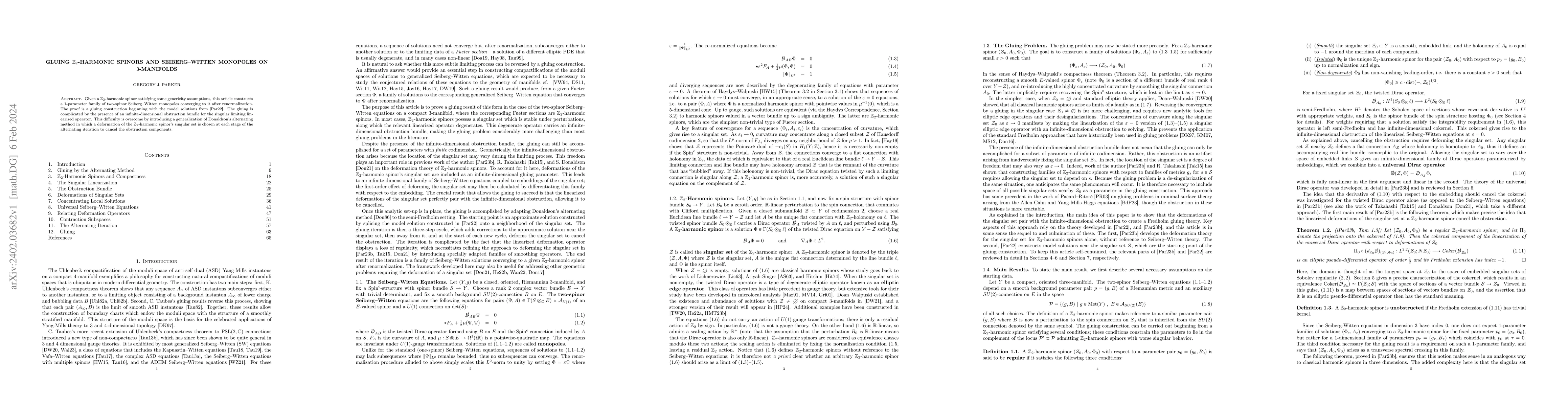 Thumbnail for Gluing $\mathbb Z_2$-Harmonic Spinors and Seiberg-Witten Monopoles on
  3-Manifolds