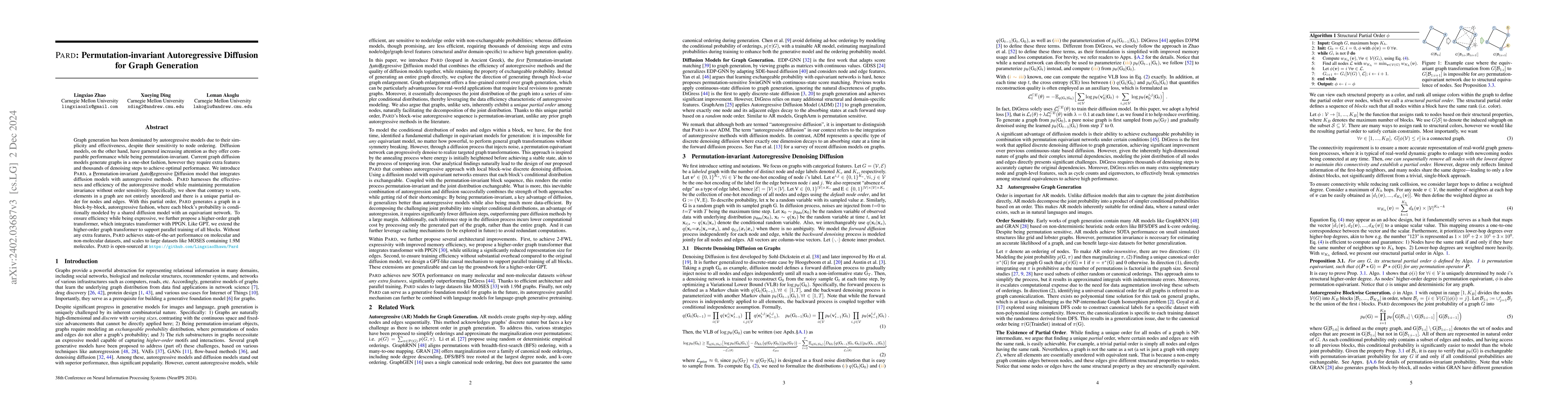 Thumbnail for Pard: Permutation-Invariant Autoregressive Diffusion for Graph
  Generation