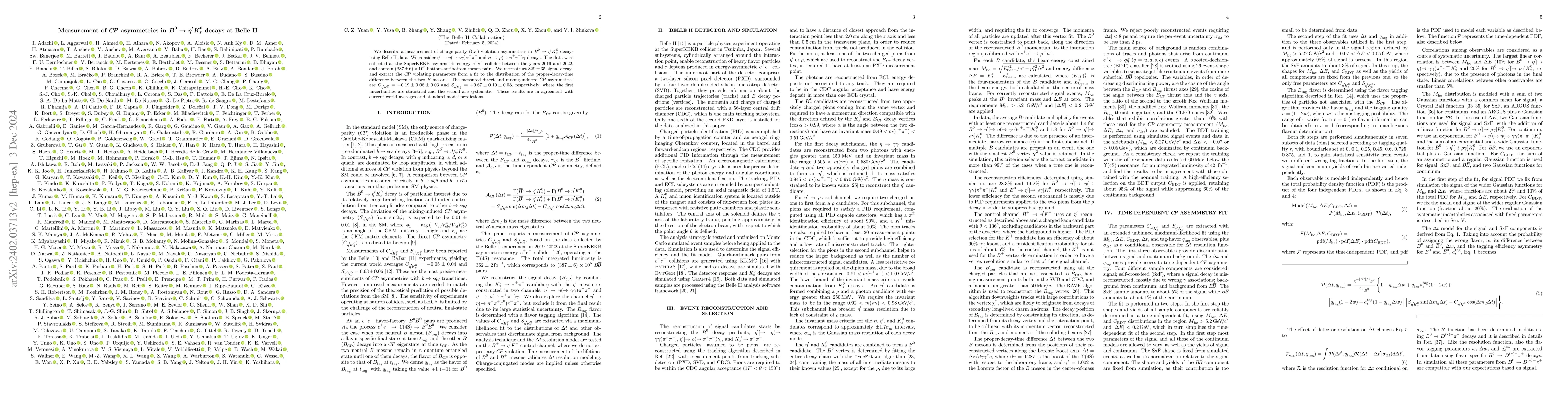 Thumbnail for Measurement of $CP$ asymmetries in $B^0\to\eta'K^0_s$ decays at Belle II