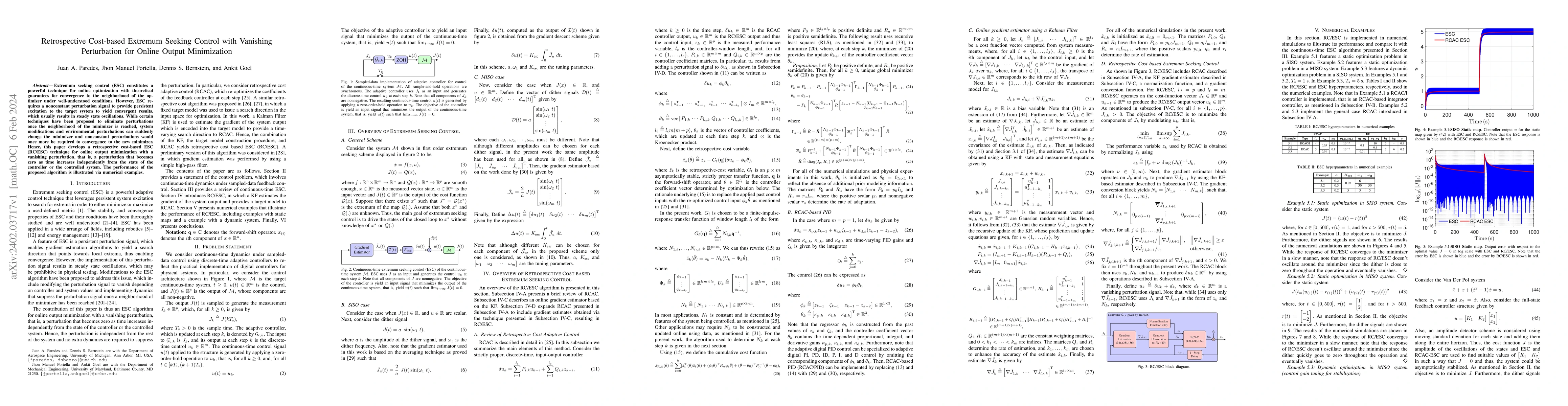Thumbnail for Retrospective Cost-based Extremum Seeking Control with Vanishing
  Perturbation for Online Output Minimization