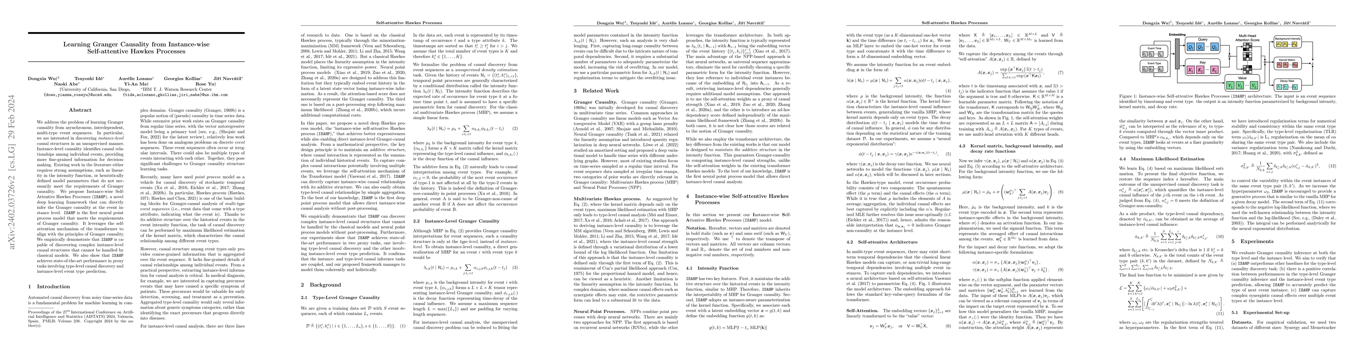 Thumbnail for Learning Granger Causality from Instance-wise Self-attentive Hawkes
  Processes