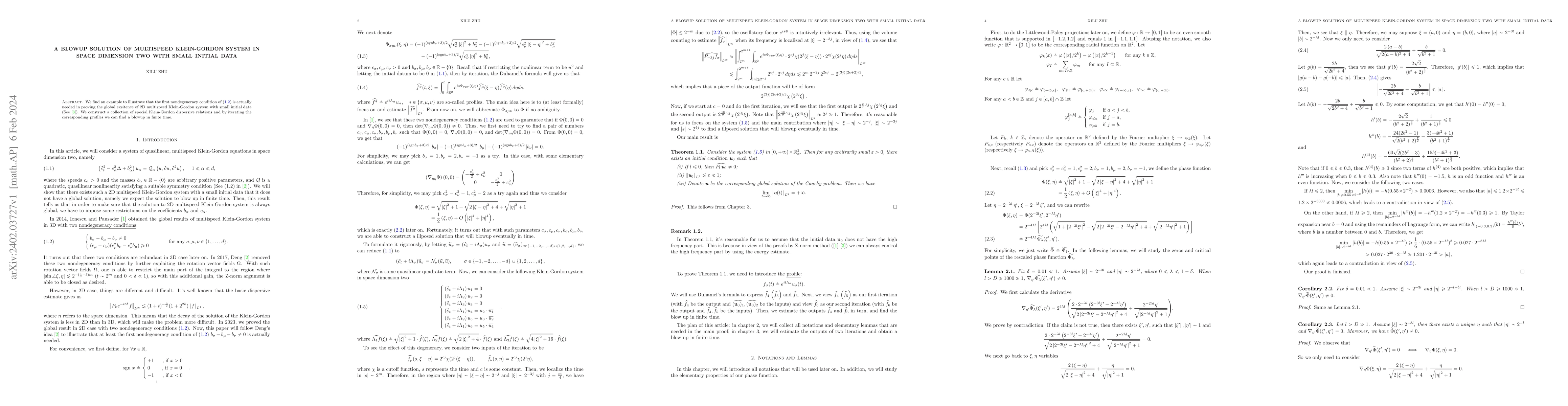 Thumbnail for A Blowup Solution of Multispeed Klein-Gordon System in Space Dimension
  Two with Small Initial Data