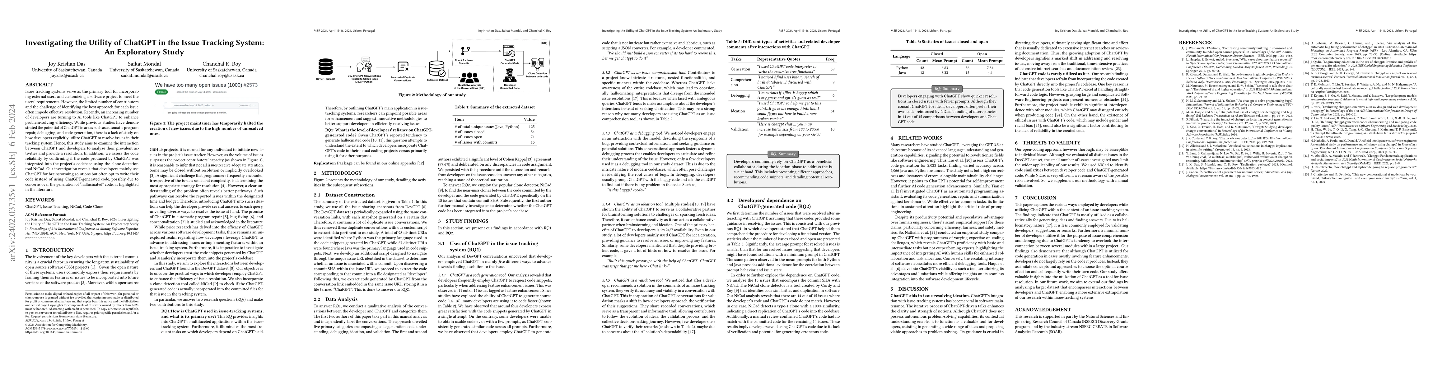 Thumbnail for Investigating the Utility of ChatGPT in the Issue Tracking System: An
  Exploratory Study
