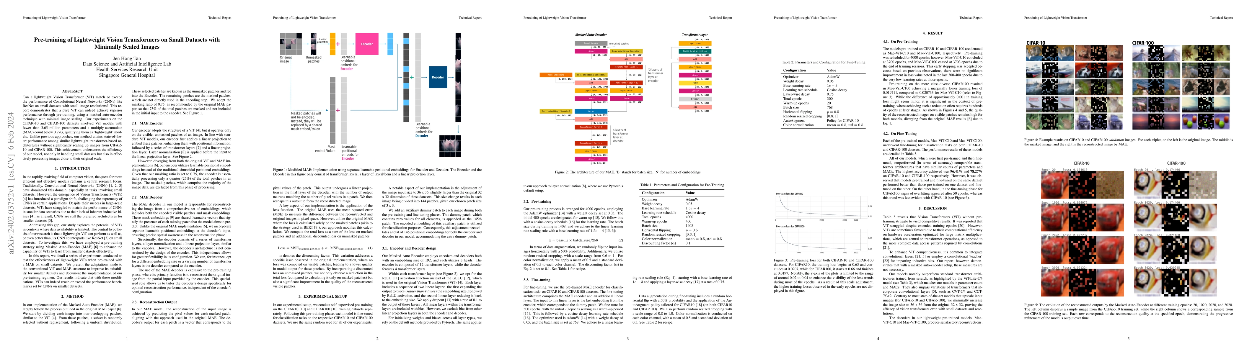 Thumbnail for Pre-training of Lightweight Vision Transformers on Small Datasets with
  Minimally Scaled Images