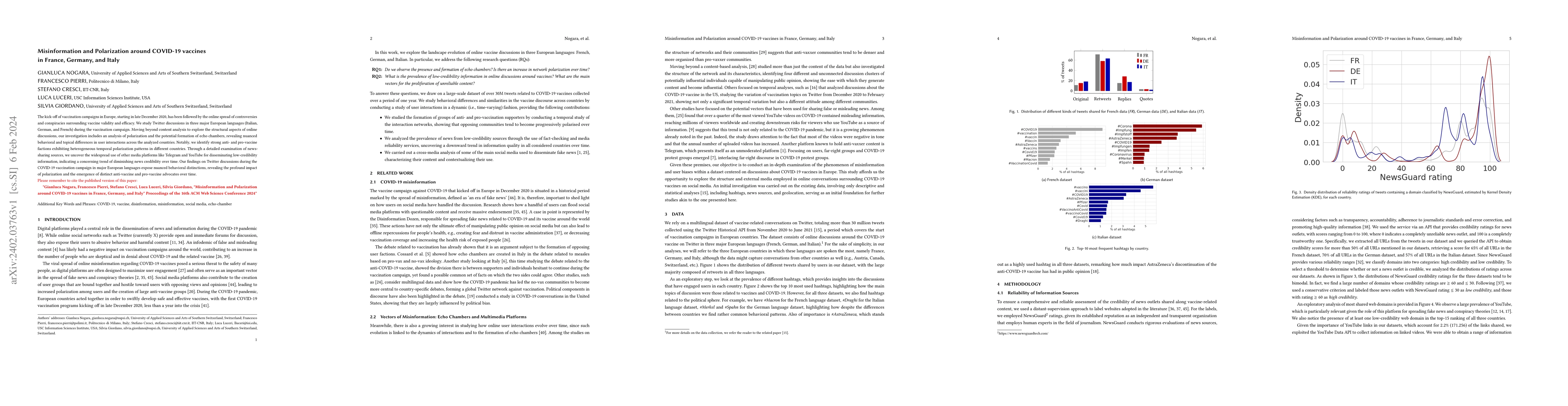 Thumbnail for Misinformation and Polarization around COVID-19 vaccines in France,
  Germany, and Italy