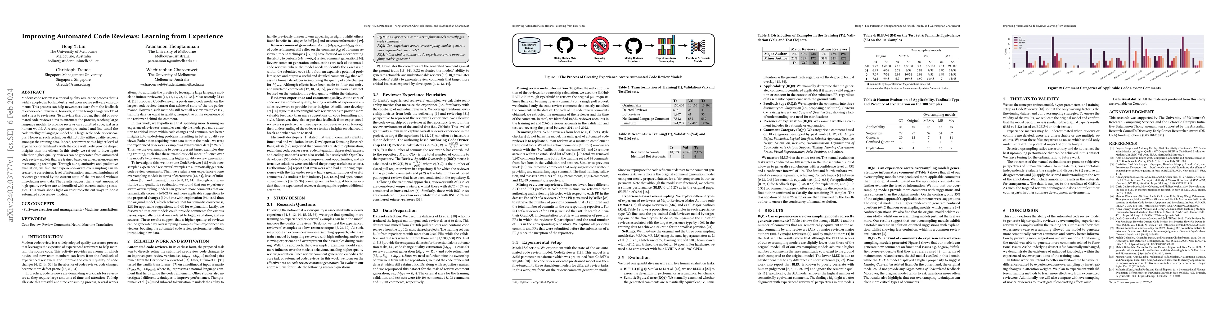 Thumbnail for Improving Automated Code Reviews: Learning from Experience