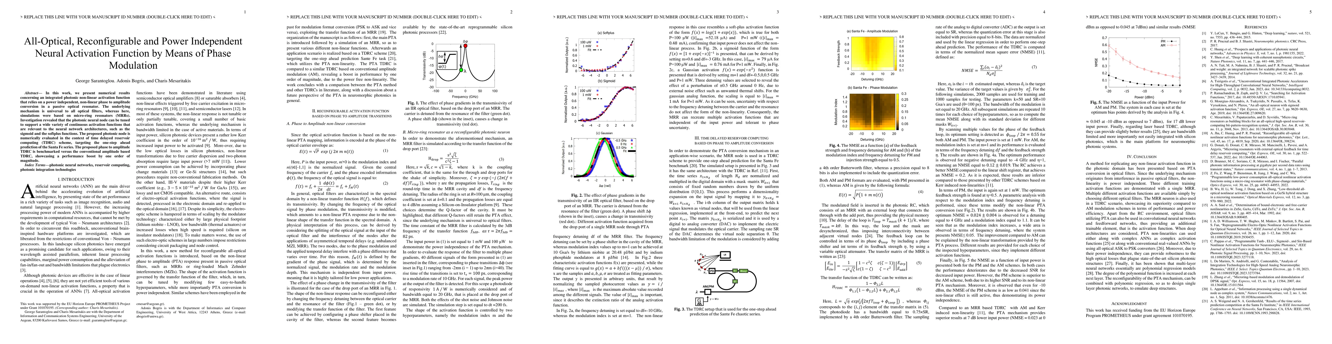 Thumbnail for All-Optical, Reconfigurable and Power Independent Neural Activation
  Function by Means of Phase Modulation