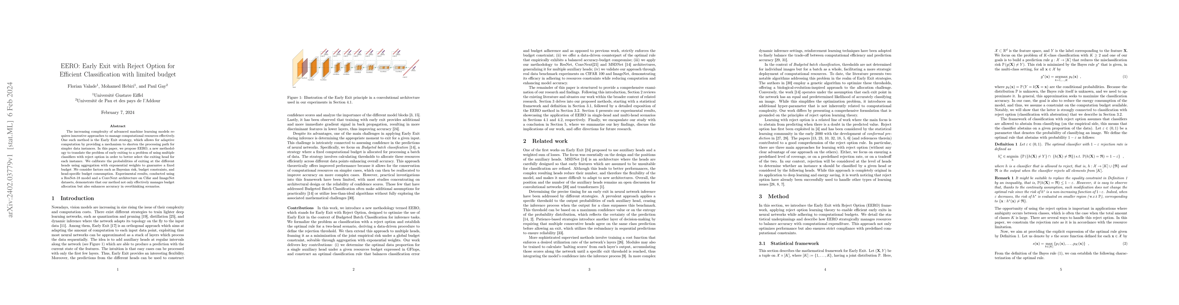 Thumbnail for EERO: Early Exit with Reject Option for Efficient Classification with
  limited budget