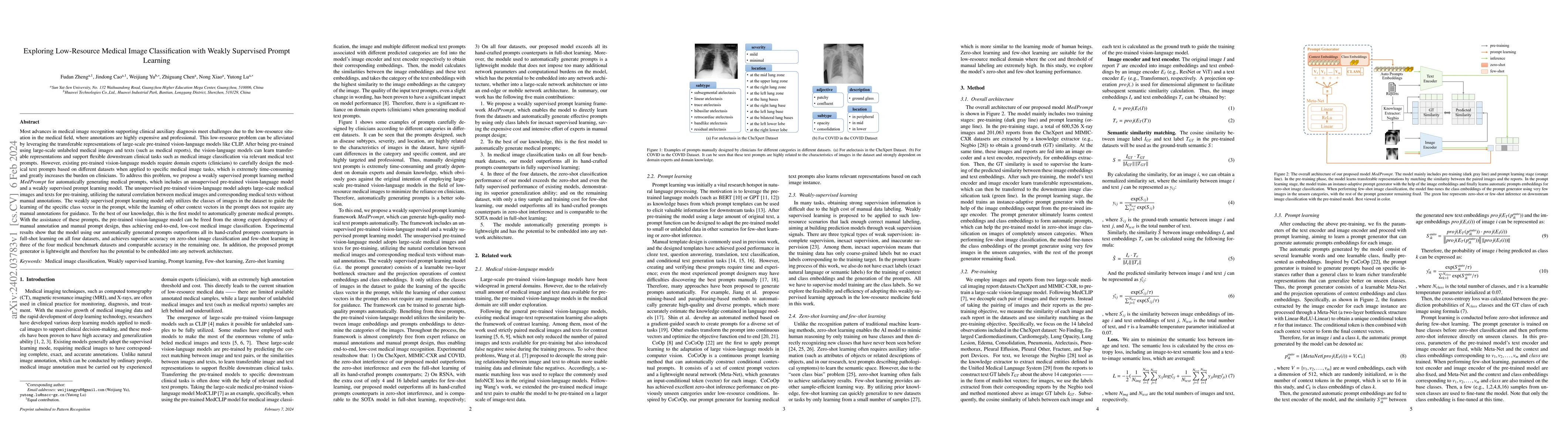 Thumbnail for Exploring Low-Resource Medical Image Classification with Weakly
  Supervised Prompt Learning