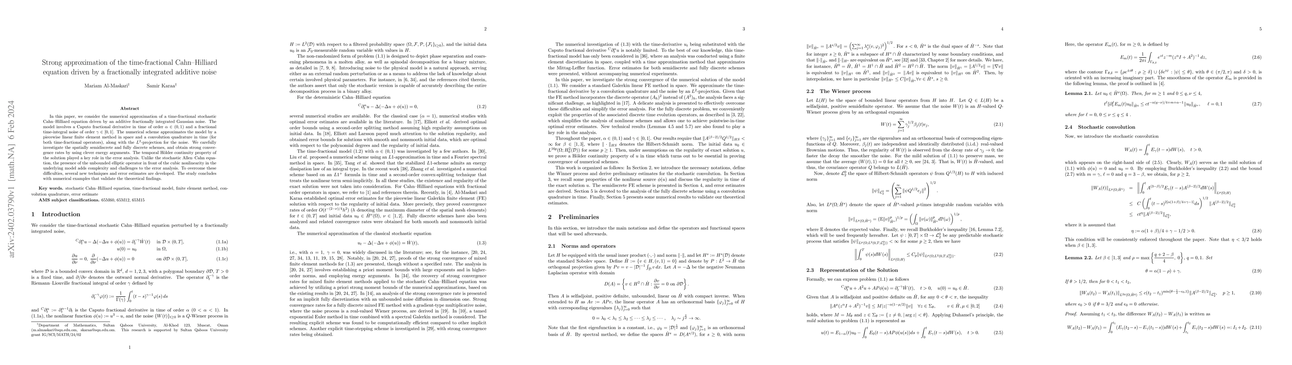Thumbnail for Strong approximation of the time-fractional Cahn--Hilliard equation
  driven by a fractionally integrated additive noise
