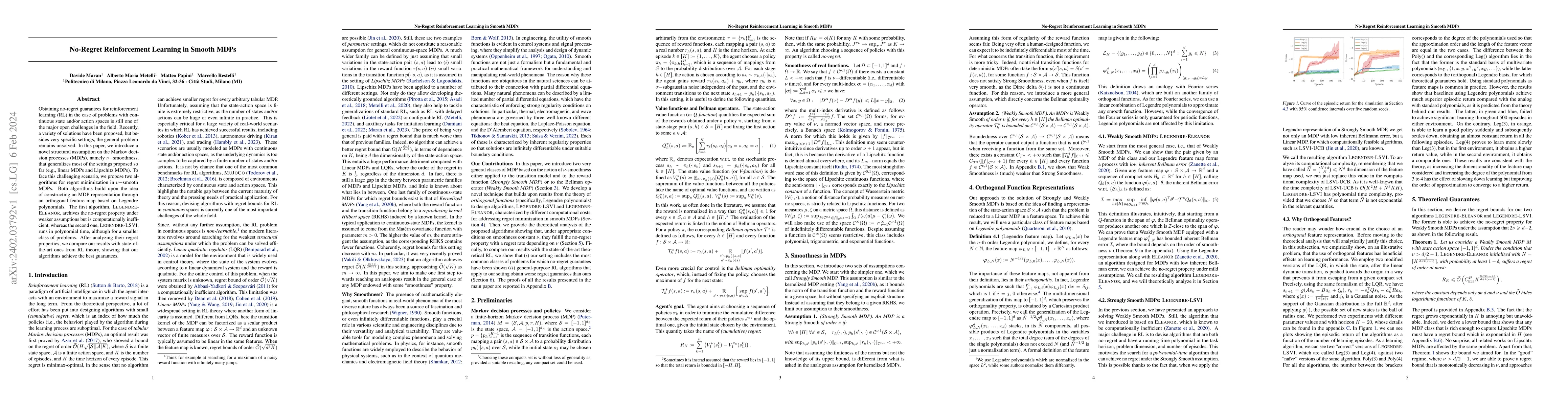 Thumbnail for No-Regret Reinforcement Learning in Smooth MDPs