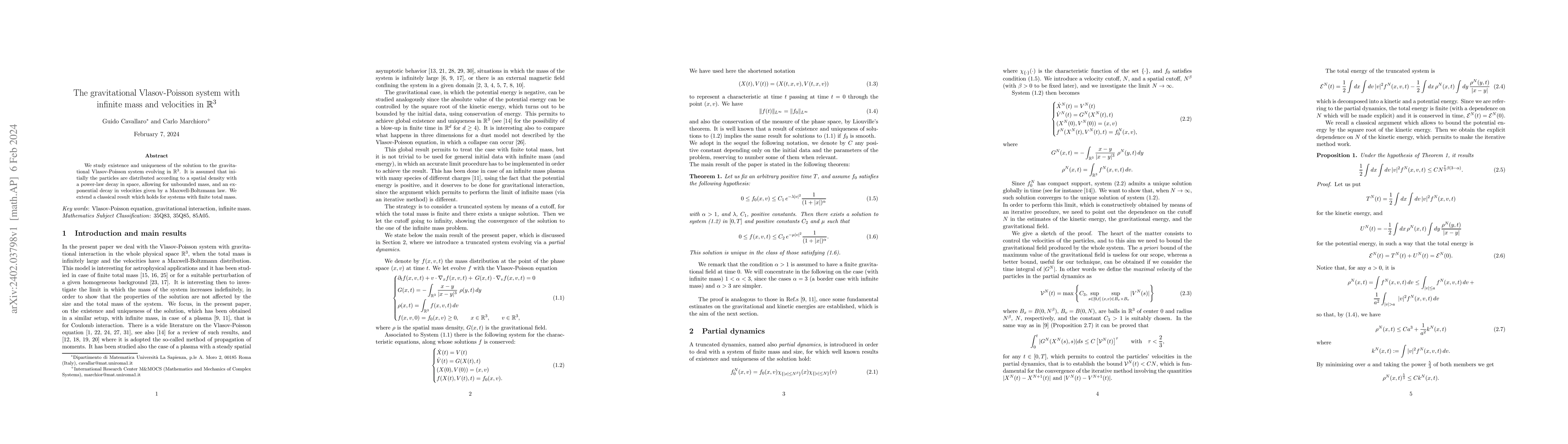 Thumbnail for The gravitational Vlasov-Poisson system with infinite mass and
  velocities in $\mathbb{R}^3$