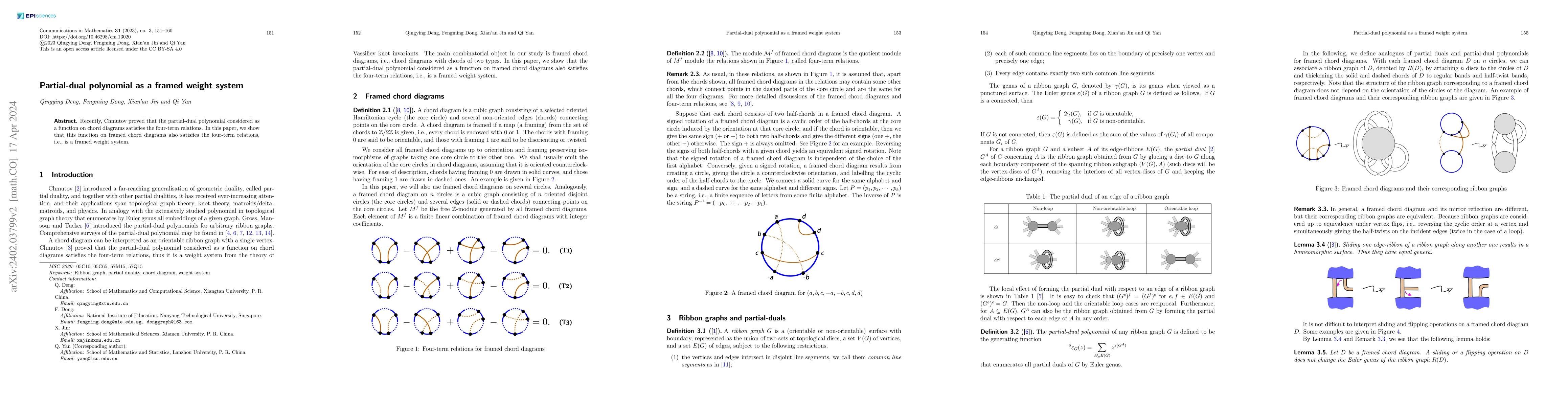 Thumbnail for Partial-dual polynomial as a framed weight system