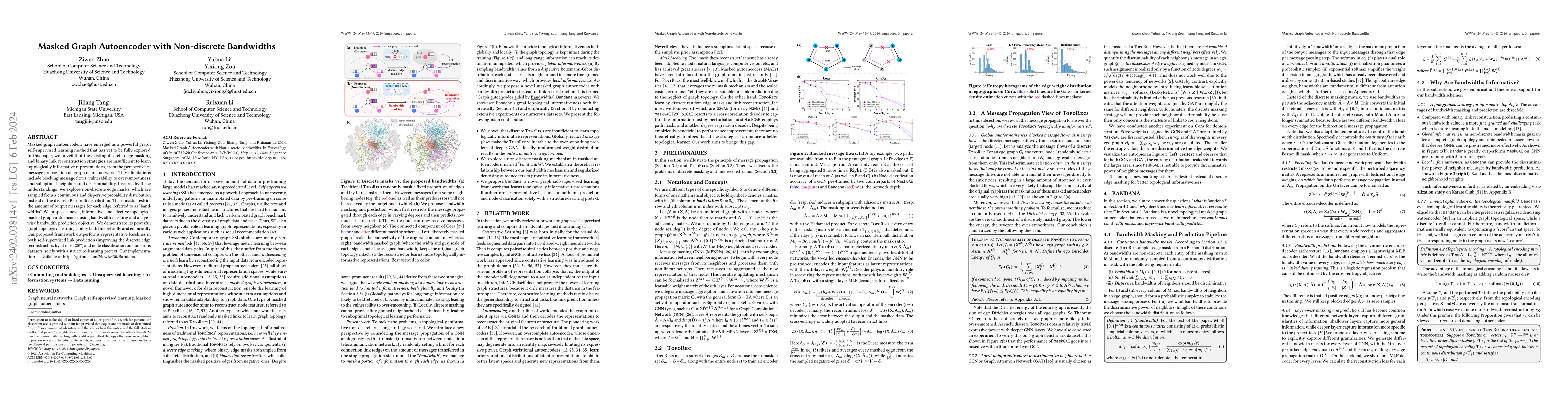 Thumbnail for Masked Graph Autoencoder with Non-discrete Bandwidths